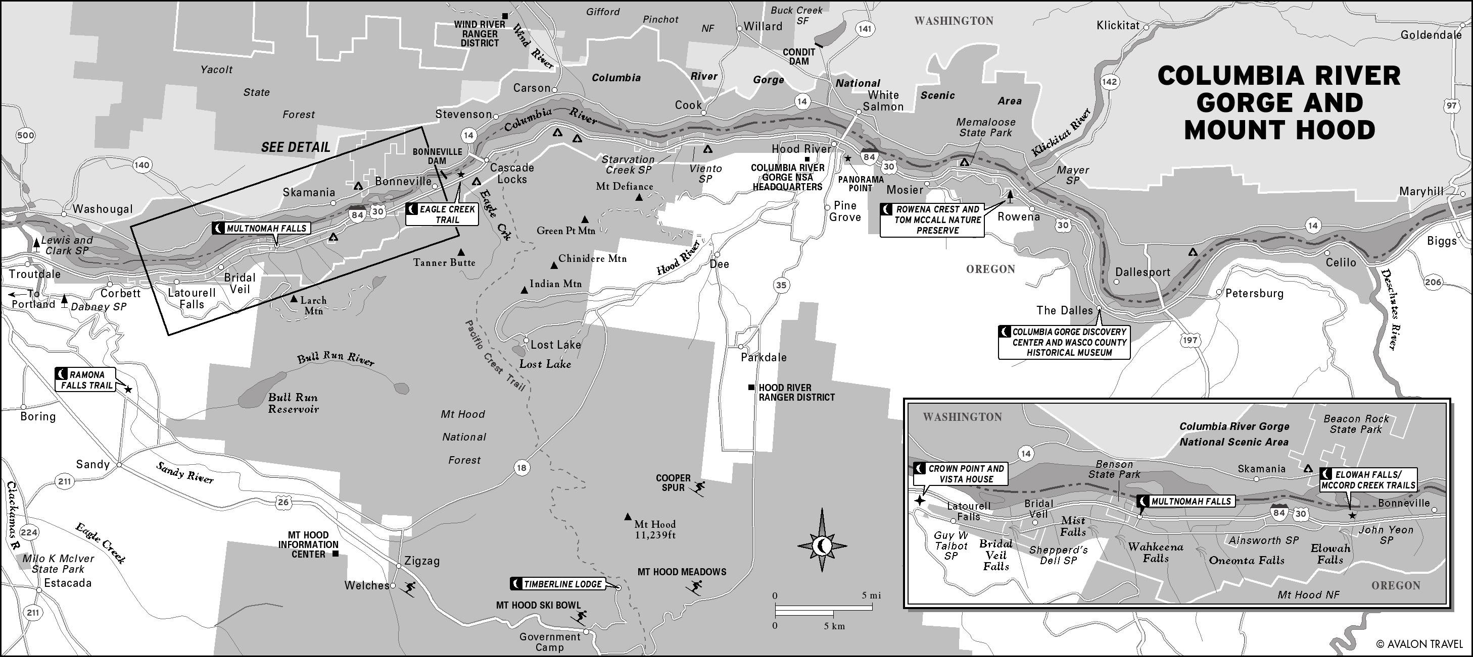 Map - Oregon, USA - Columbia River Gorge and Mount Hood - Moon Travel