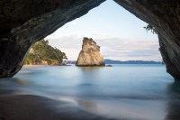 Sunrise at Cathedral Cove in New Zealand